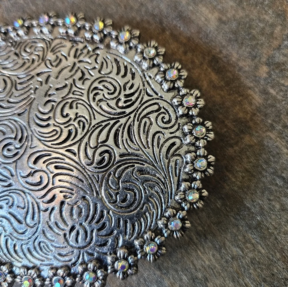 NWT Western Silver Floral Rhinestone Belt Buckle